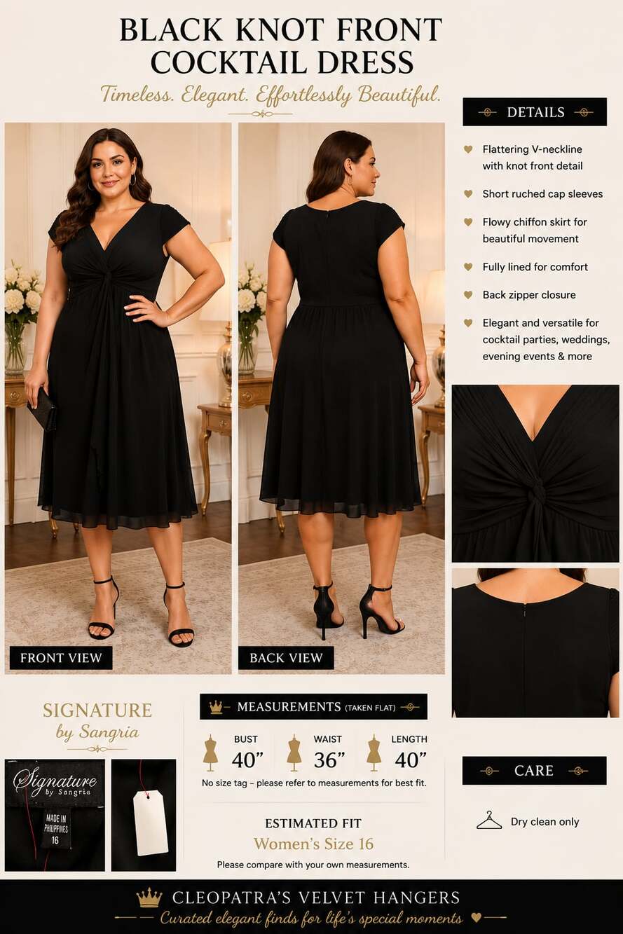 Signature by Sangria Black Knot Front Cocktail Dress Size 16